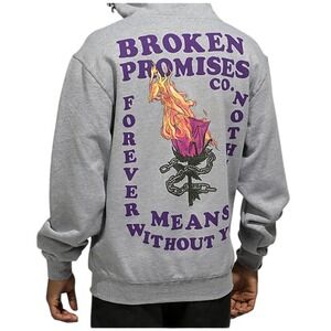 Streetwear Graphic Hoodie Flaming Rose Grunge Skate Grey Pullover Large